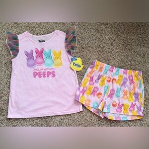 Peeps Ruffle Sleeve Top And Shorts Pajama Set Size: M (7-8)